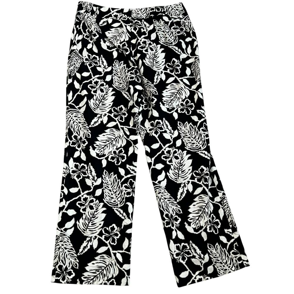 TALBOTS NWT Women's 16 Black White Hawaiian Tropical Palm Print Wide Leg Pants